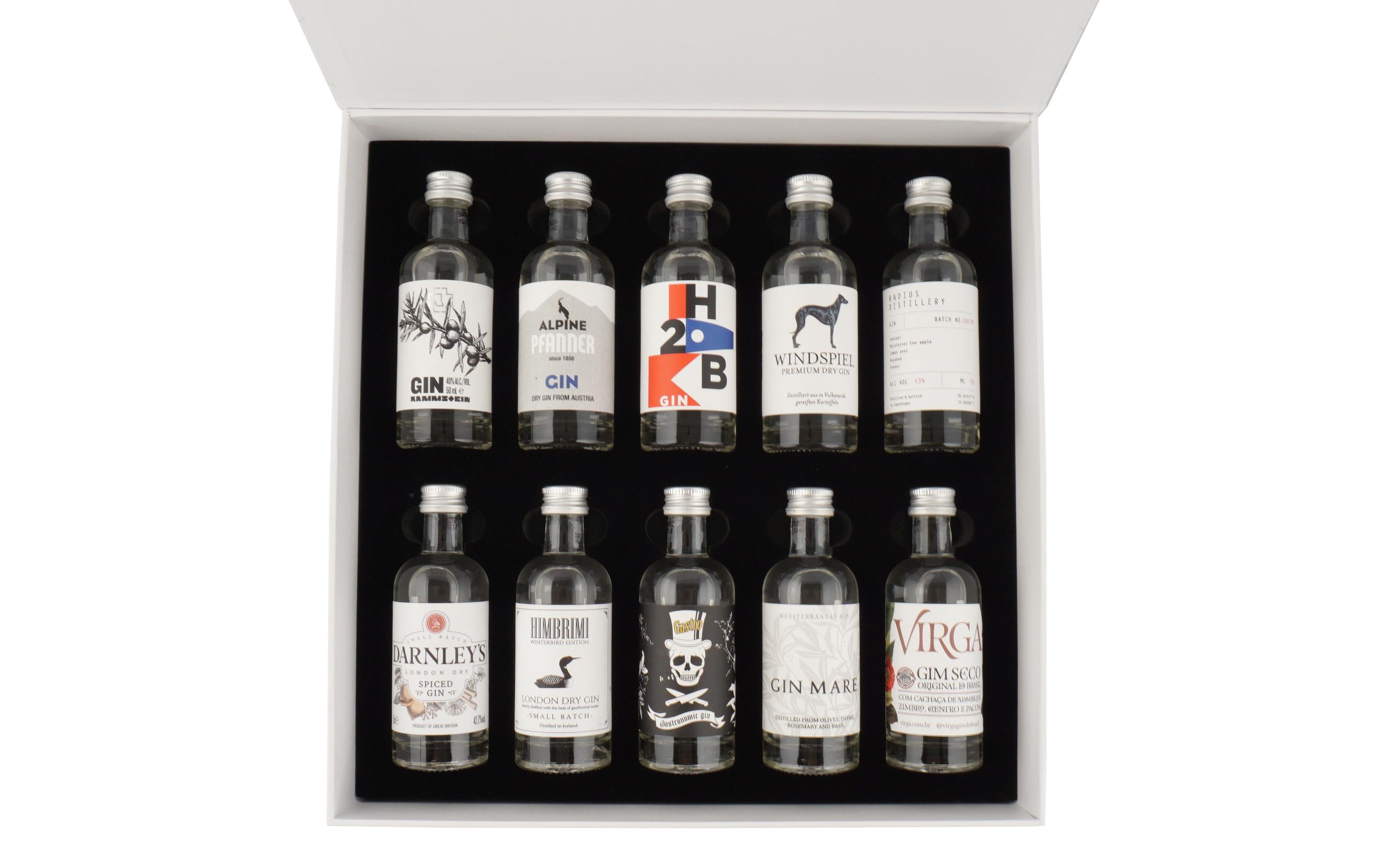Geschenkbox The Gin Box «World Gin Tour» 10 x 50 mlGeschenkset mit hochwertigen Wacholder-Spirituosen