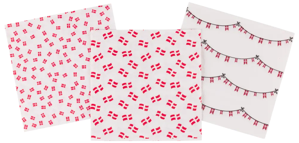 Dannebrog servietter 20-pak assorterede varianter