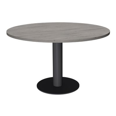 Table de réunion ronde - diam 100 cm - pieds tulipe anthracite - plateau imitation chêne gris