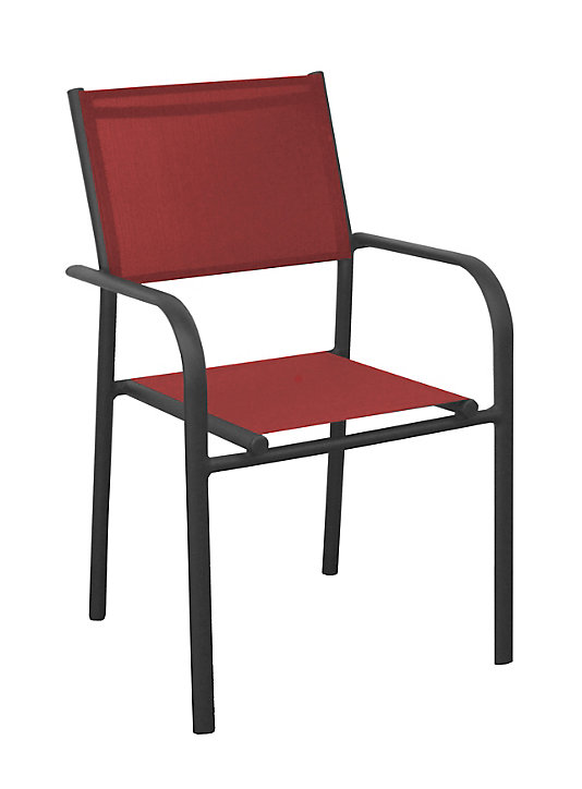 Fauteuil de jardin Proloisirs Duca en aluminium - Coloris châssis gris, assise rouge - Hauteur 87 cm