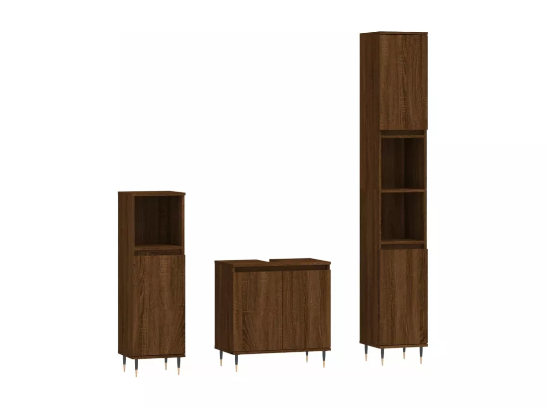 Ensemble de meubles de salle de bain 3 pcs Chêne marron