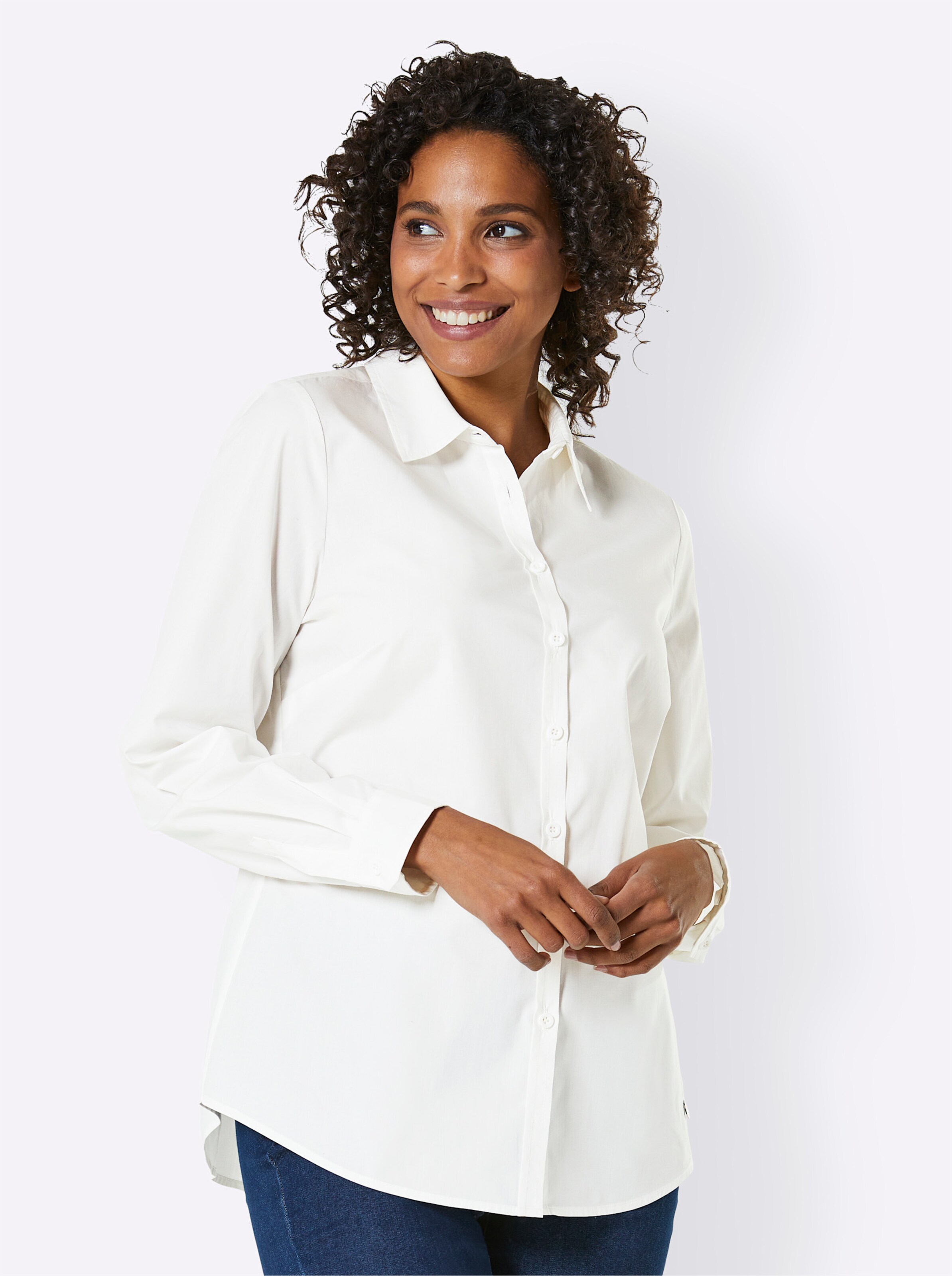 CREATION L PREMIUM Pima-Baumwoll-Bluse in ecru
