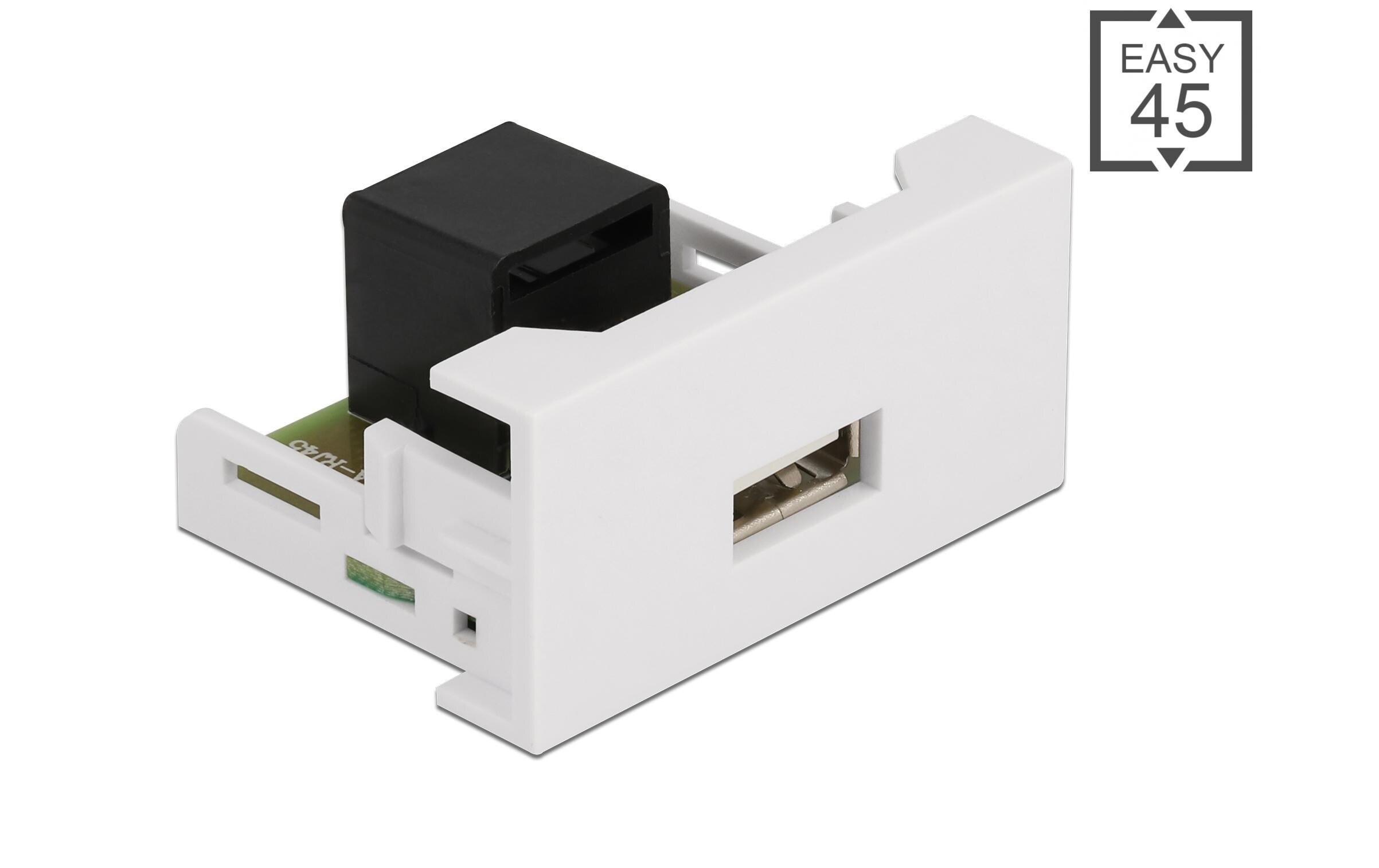 Easy 45 Modul 22.5 x 45 mm RJ45 - USB-A BuchseDelock Easy 45 Modul USB 2.0 Typ-A Buchse zu RJ45 Buchse 22.5 x 45 mm