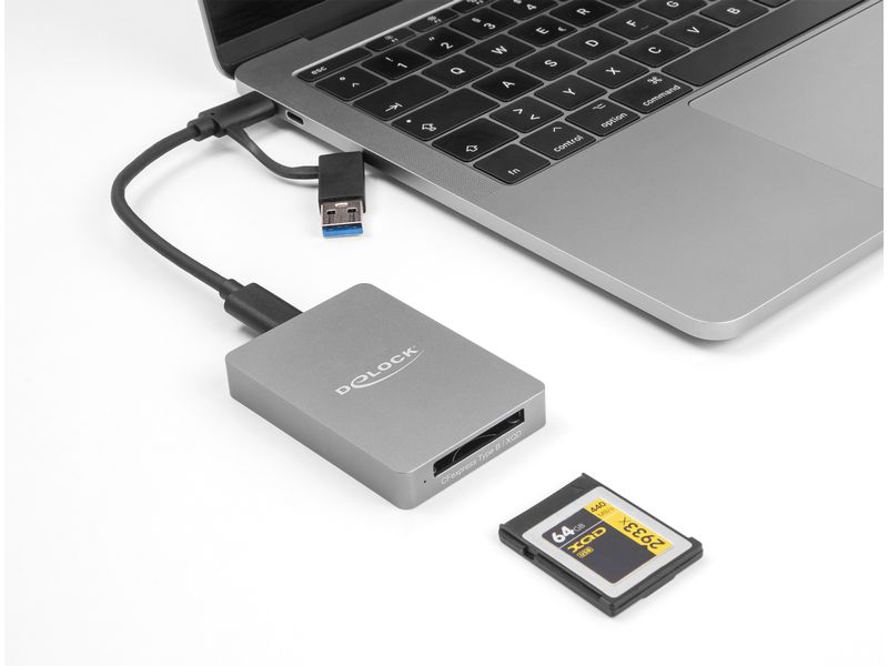 Delock Card Reader Extern Card Reader Extern 91008 USB Typ- Delock USB Type-C Card Reader im Aluminium Gehäuse für CFexpress oder XQD Speicherkarten