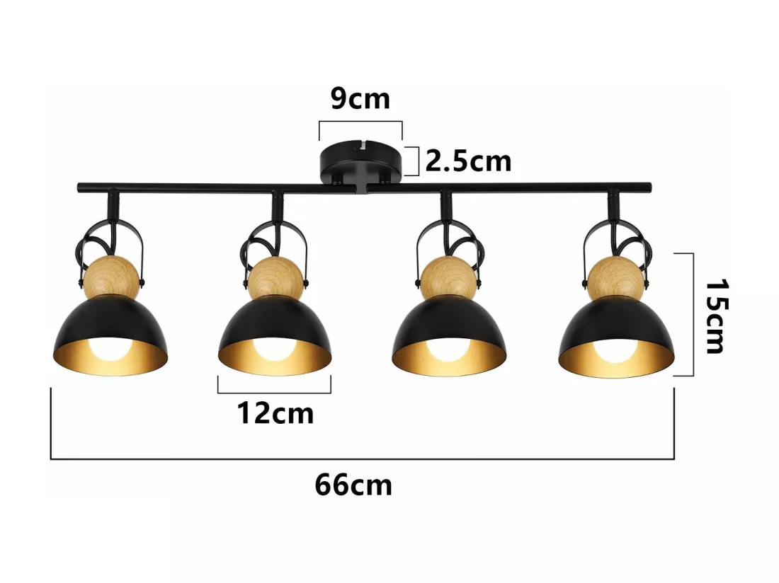 NETTLIFE Spot de plafond vintage noir E27 orientable 350° lampe de couloir rétro métal industriel 4 flammes