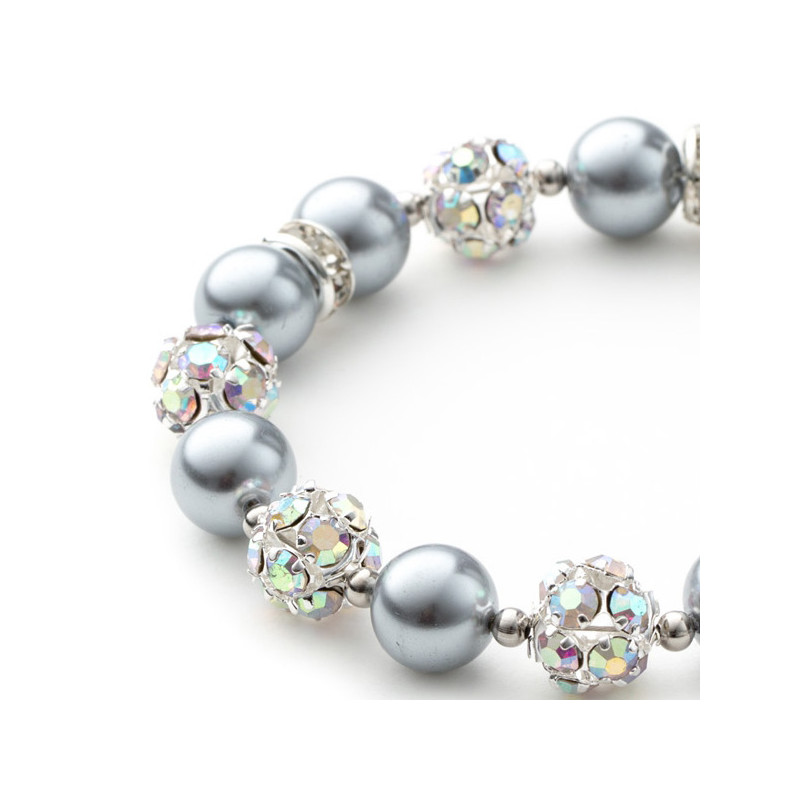Bracelet 1 Rang en Perles Argent, Cristal et Plaqué Rhodium