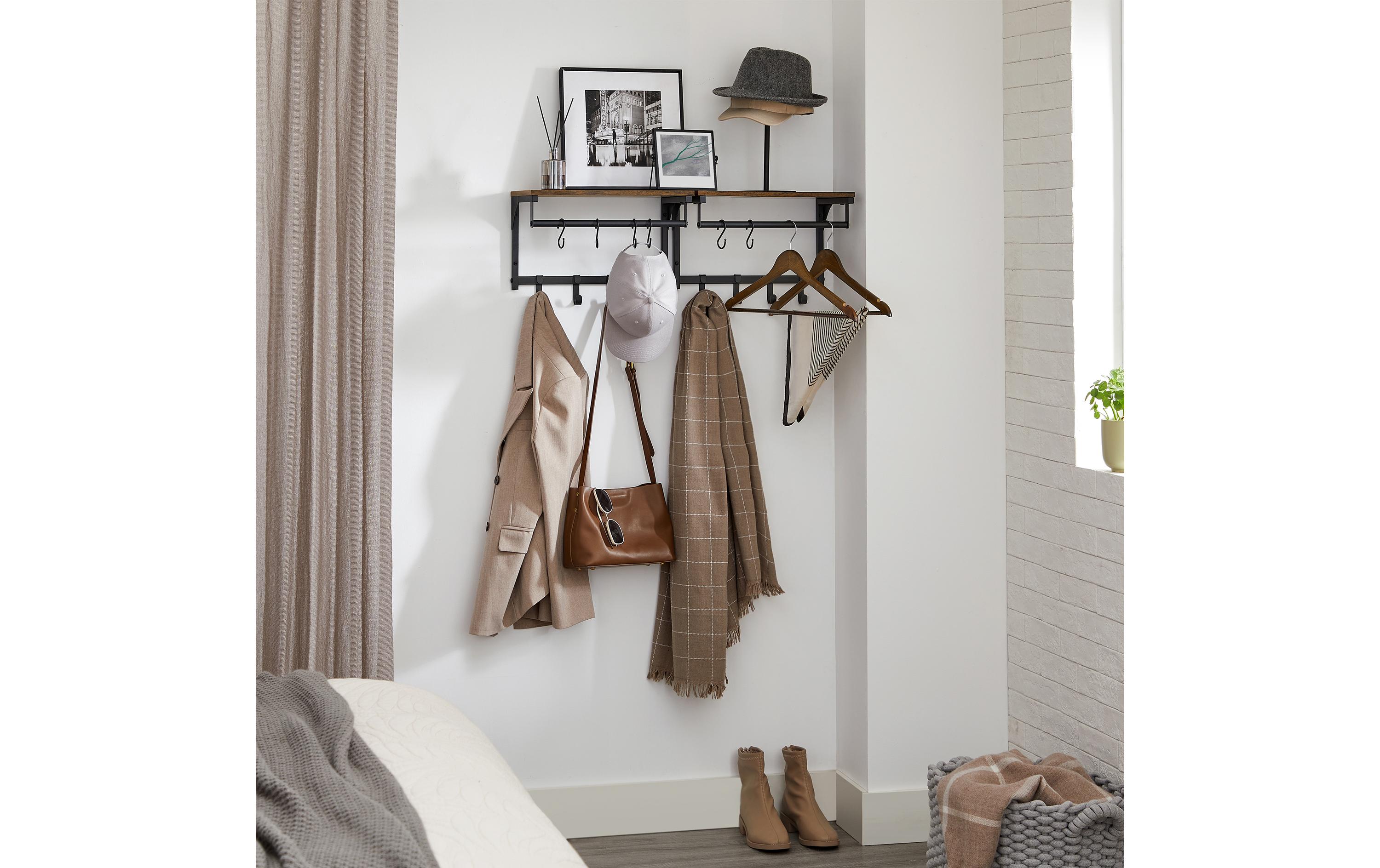Wandgarderobe mit 8 Haken 40 x 24 cm, Braun/SchwarzWandgarderobe