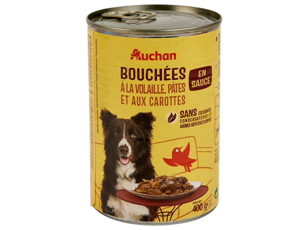 COMIDA HÚMIDA PARA CÃO AUCHAN PEDAÇOS EM MOLHO AVES E COM MASSA 400G
