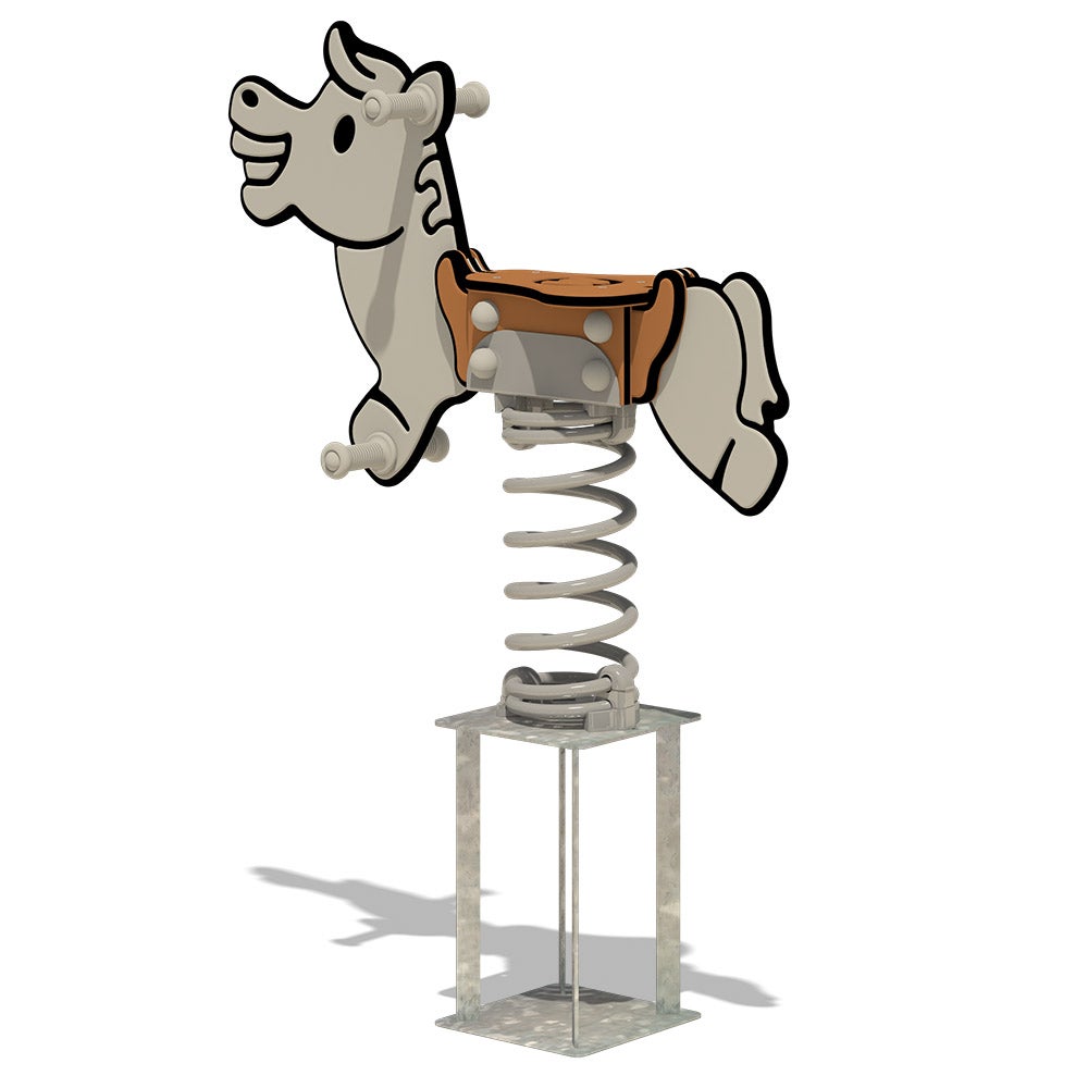 WICKEY Spring Rocker PRO Paardenjolley – BETONANKER – Openbaar springdier volgens §1176 – voor openbare en particuliere ruimtes. Vandaalbestendig – bruin/rood