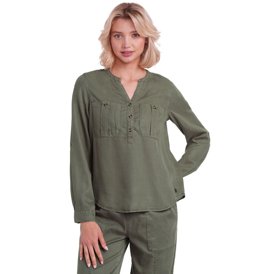 Gina Collection Damen Bluse mit zwei Brusttaschen dunkelgrün