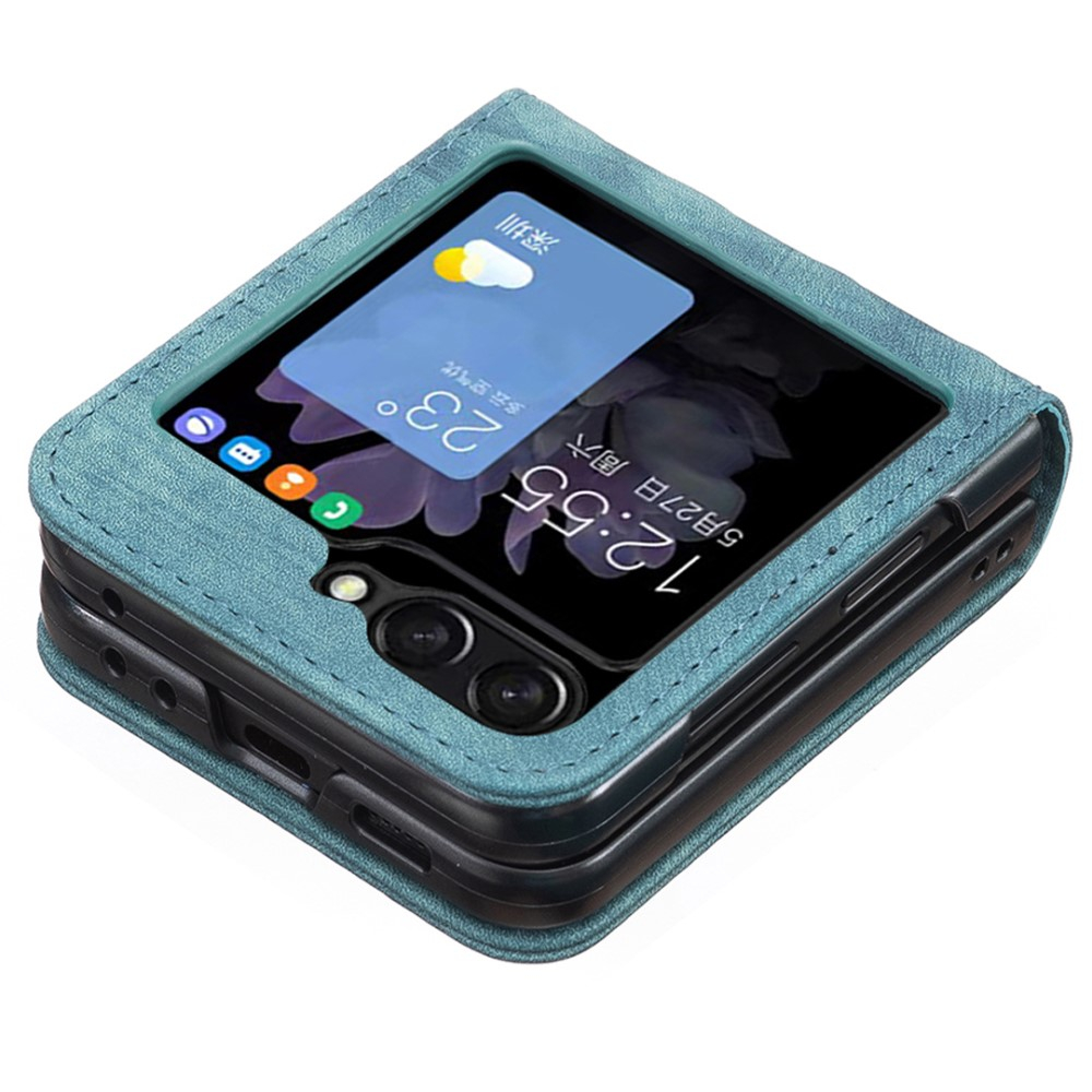 Samsung Galaxy Z Flip7 FE / Z Flip6 Leder Hardcase Schutzhülle Rauten Muster - Blaugrün