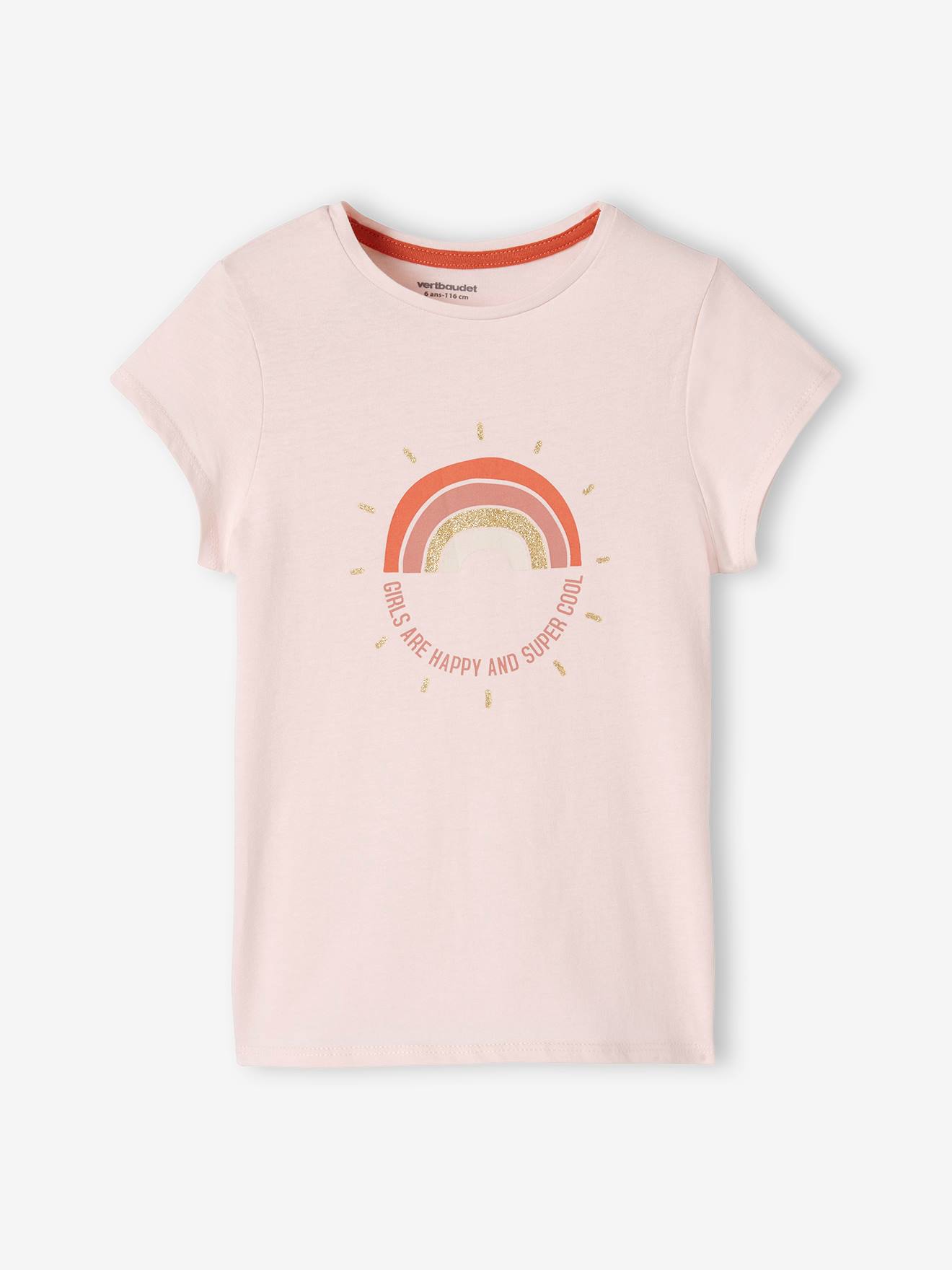 Conjunto de 3 camisetas sortidas com detalhes iridescentes, para meninas, cor damasco.