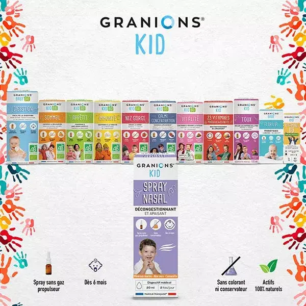 O spray nasal Granions Kid descongestiona e acalma a mucosa nasal. 20 ml