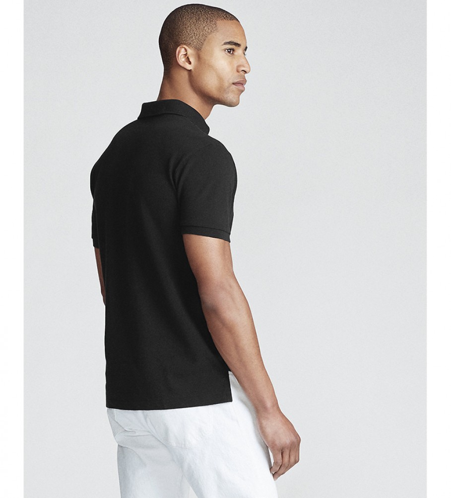 Camisa polo Ralph Lauren Custom Fit preta em piqué