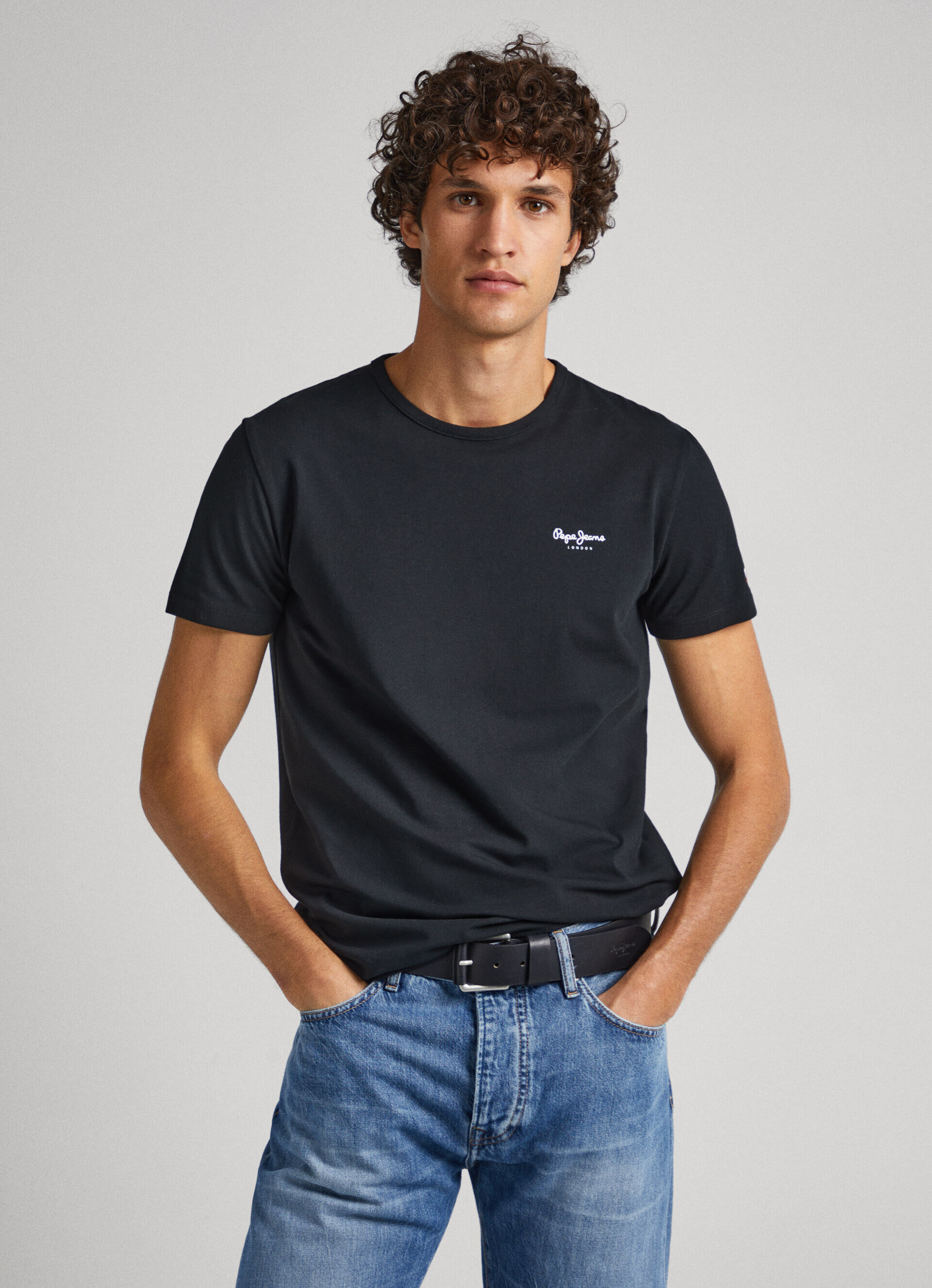 Camiseta de algodão com logotipo estampado - preta