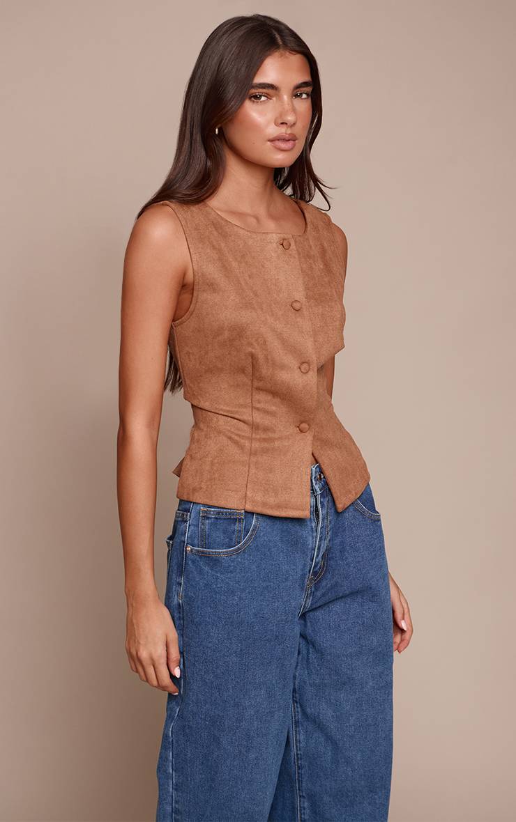 Marron Gilet En Synthétique Avec Détails À Boutons-pression