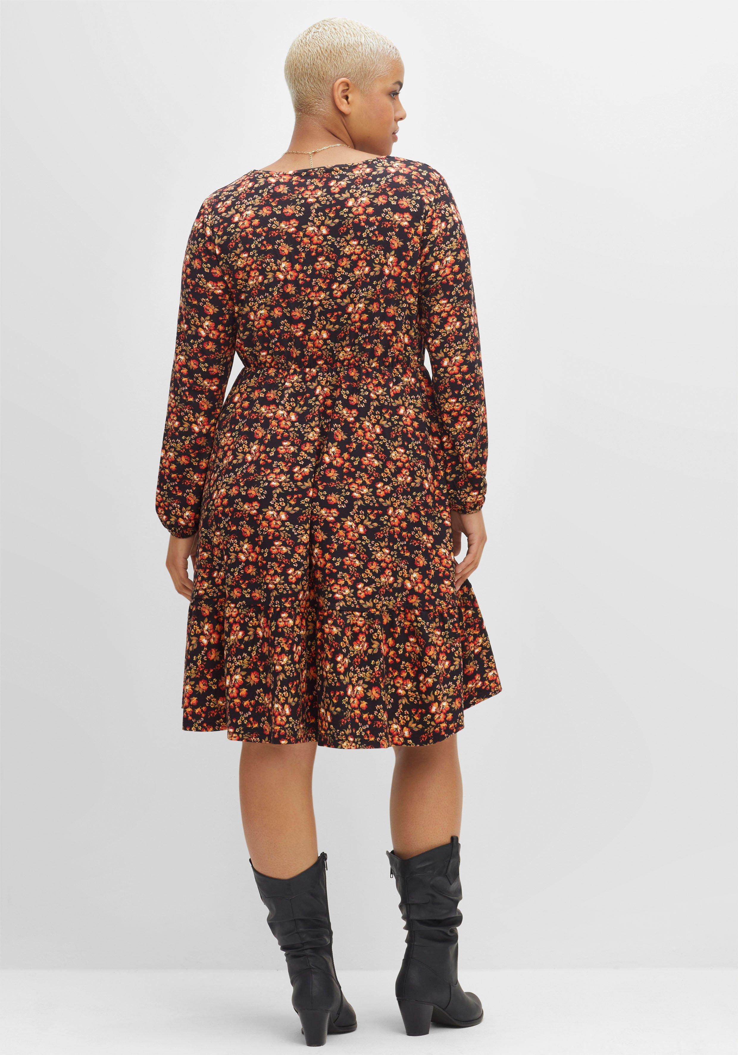Knielanges Jerseykleid mit Blumenprint