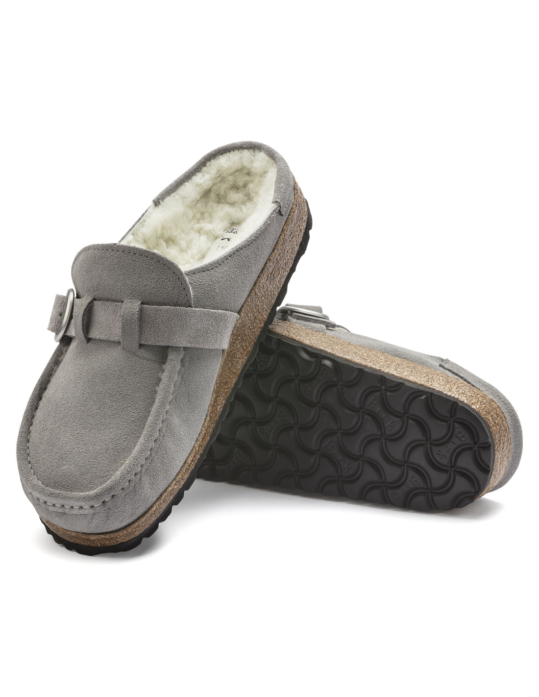 birkenstock sabots fourrés femme buckley suede shearling daim gris
