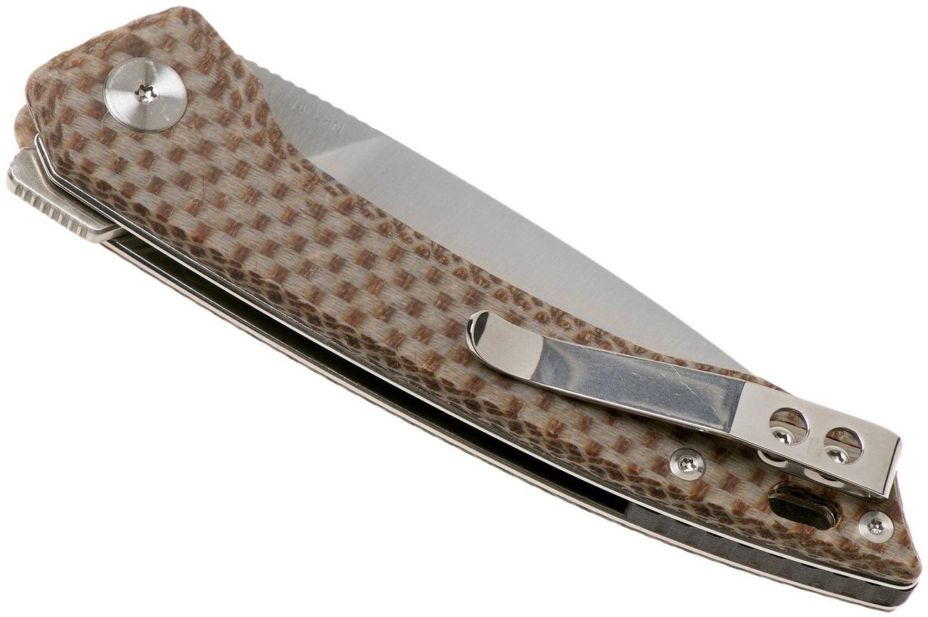 QSP Knife Leopard QS135-D Brown Texture Micarta, Satin, zakmes