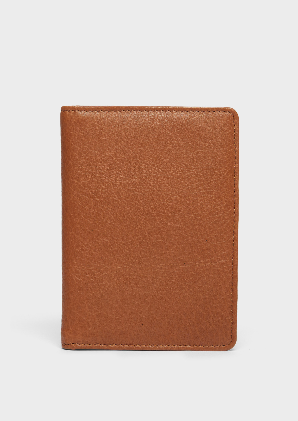 Portefeuille pour passeport en cuir grainé cognac