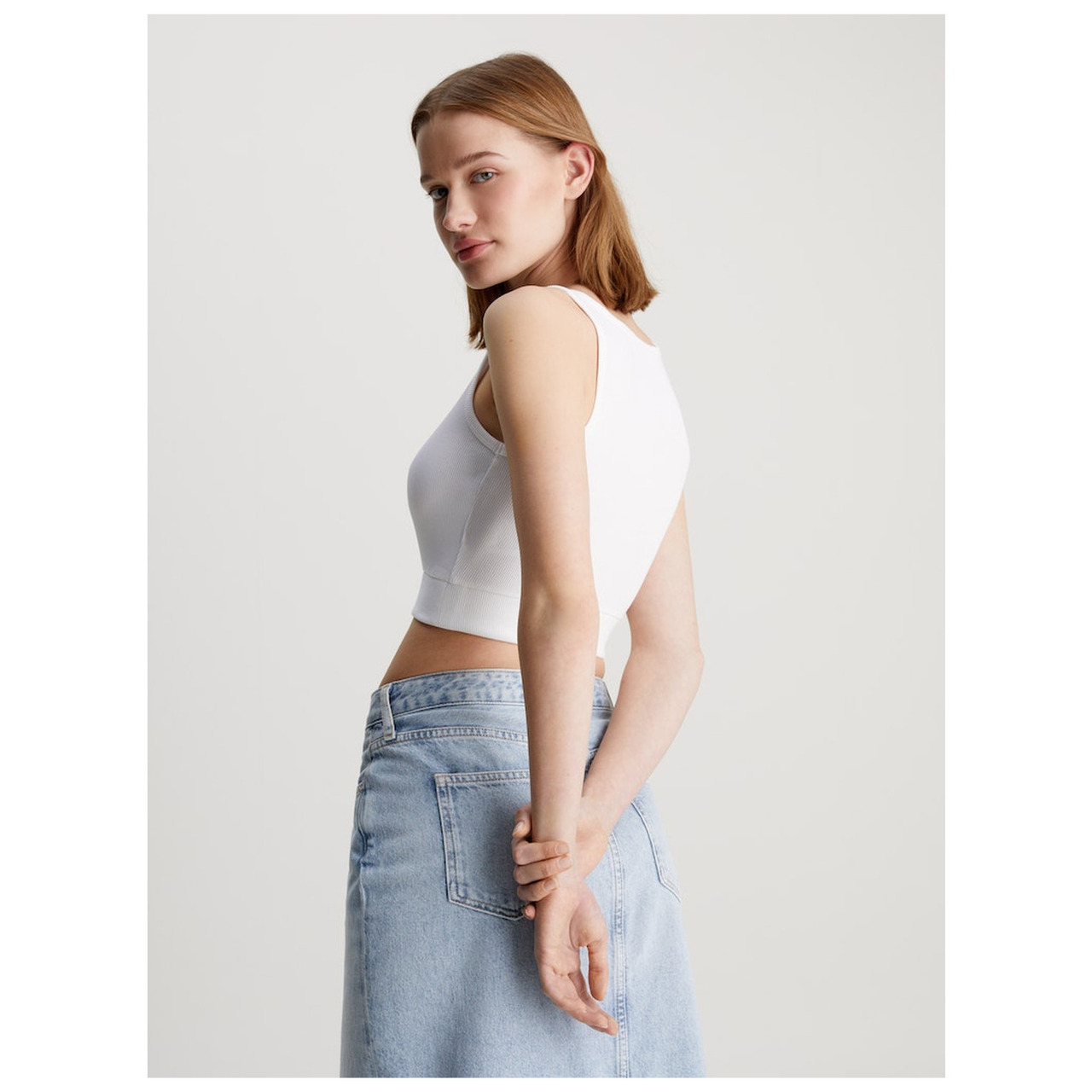 CK Jeans WOVEN LABEL RIB CROP V-NECK TO