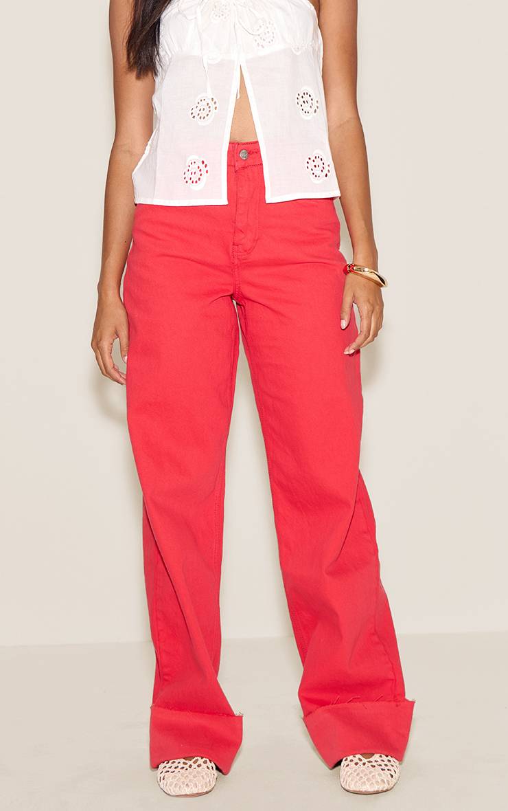 Rouge Jean Large Taille Mi-haute