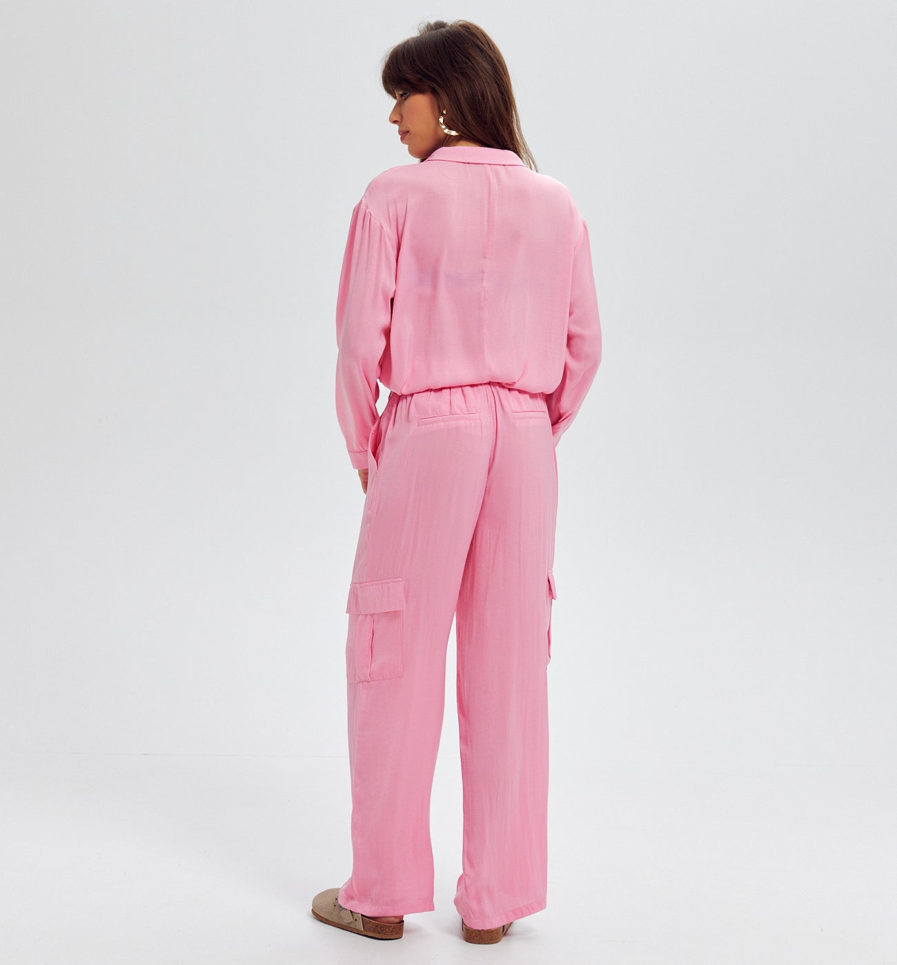 Pantalon cargo en satin Femme - Rose
