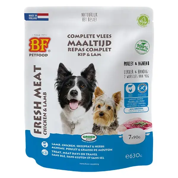 Ração completa para cães BF Petfood sabor cordeiro, 7 x 90g (630g)