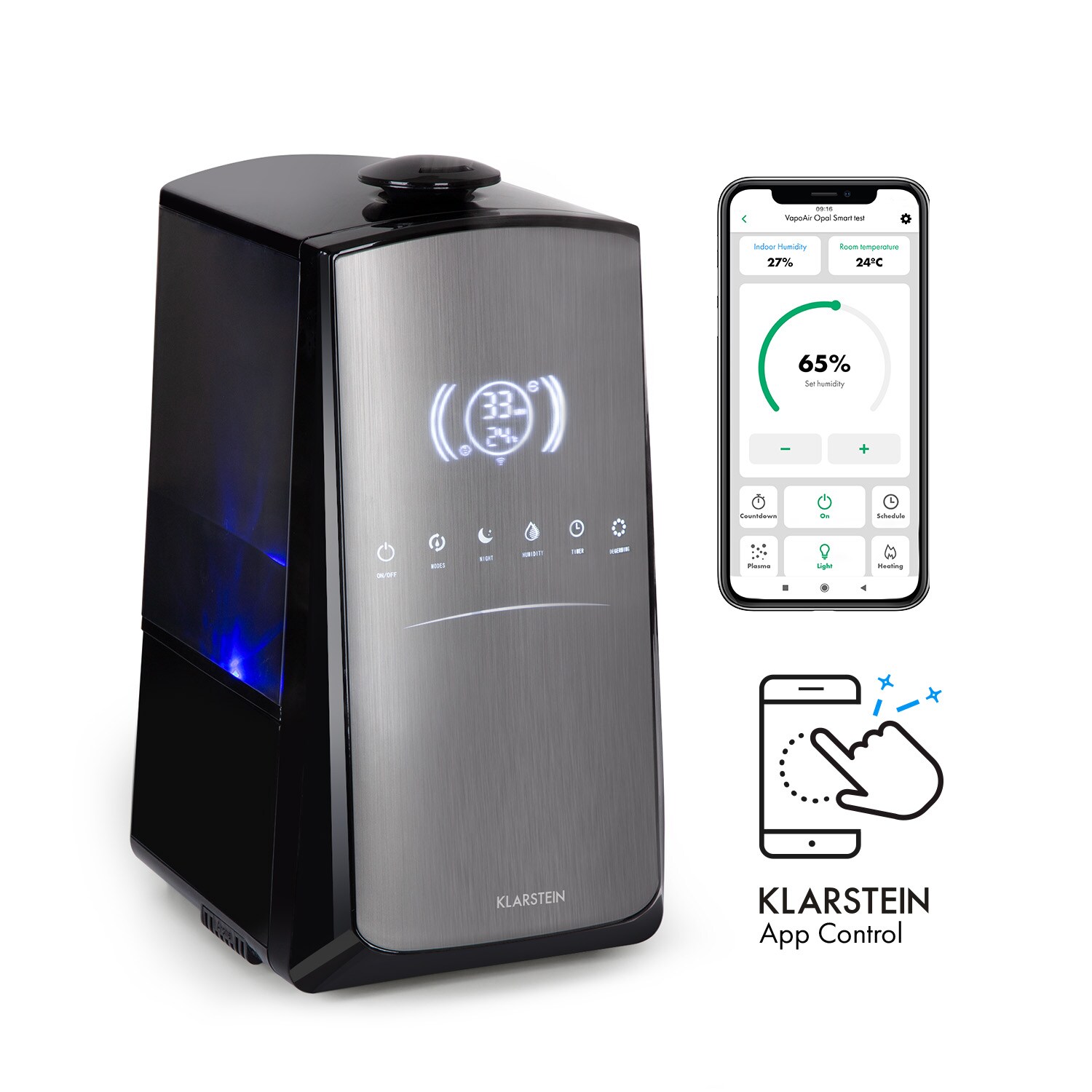 VapoAir Opal Smart Luftbefeuchter App-Steuerung LED-Screen Fernbedienung Schwarz