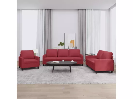 Ensemble de canapés 3 pièces et coussins Rouge bordeaux Similicuir