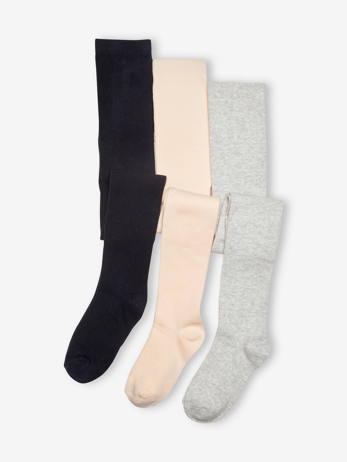 Pacote com 3 pares de meias-calças infantis, cinza médio, bicolor/multicoloridas.