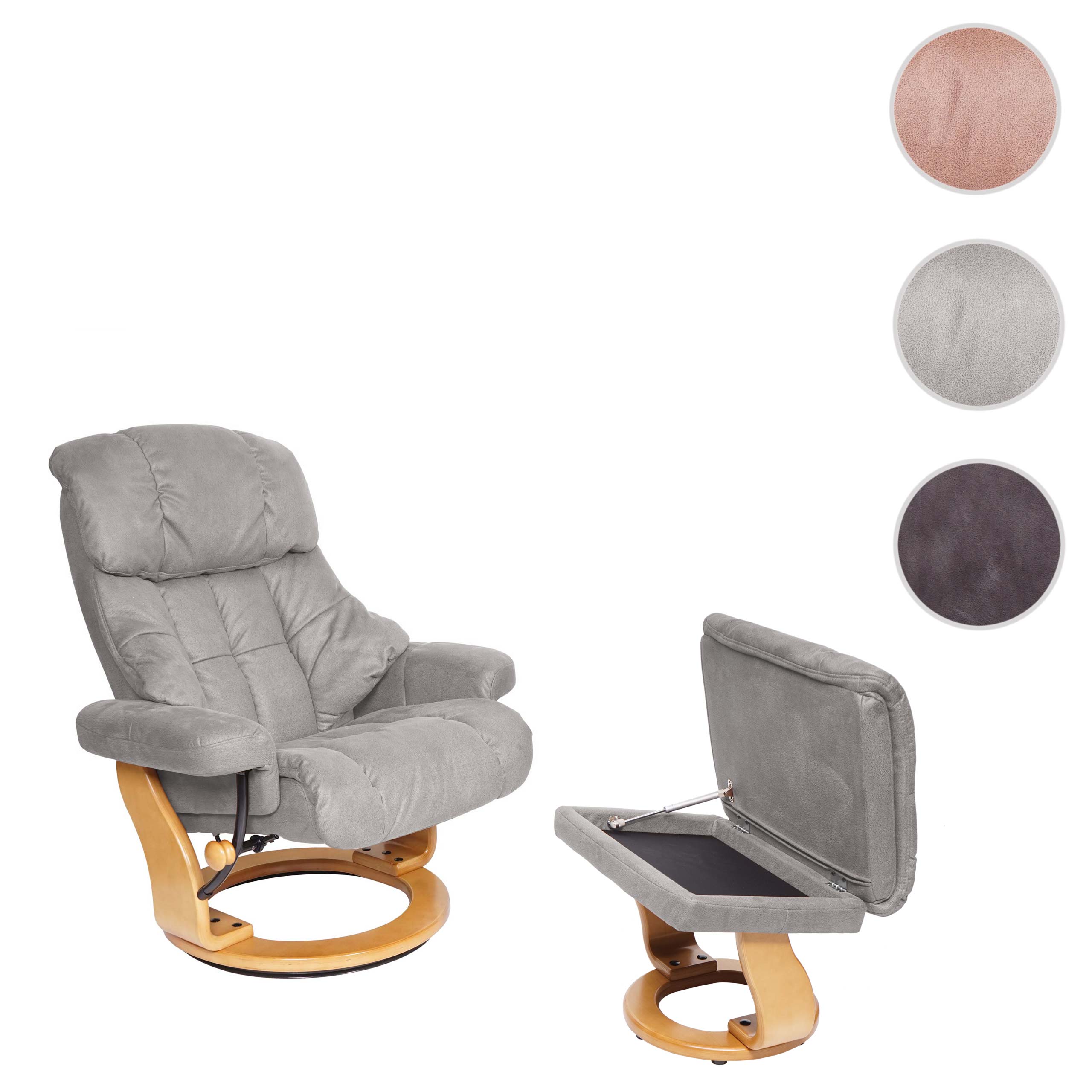 MCA Relaxsessel Edmonton, TV-Sessel Hocker, 180kg belastbar Stoff/Textil ~ hellgrau, Gestell naturbraun