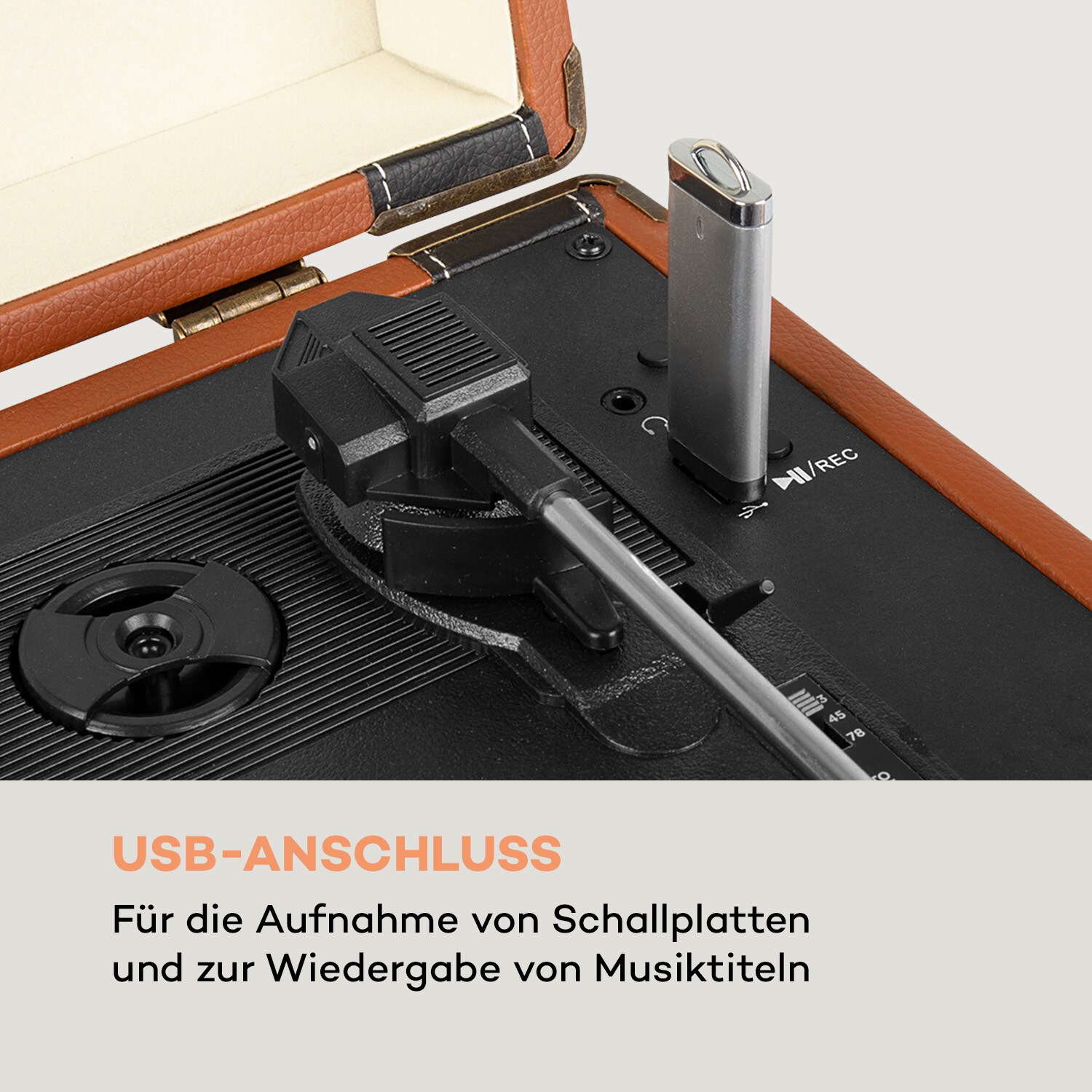 Jerry Lee BT Plattenspieler BT USB Aufnahme & Wiedergabe braun