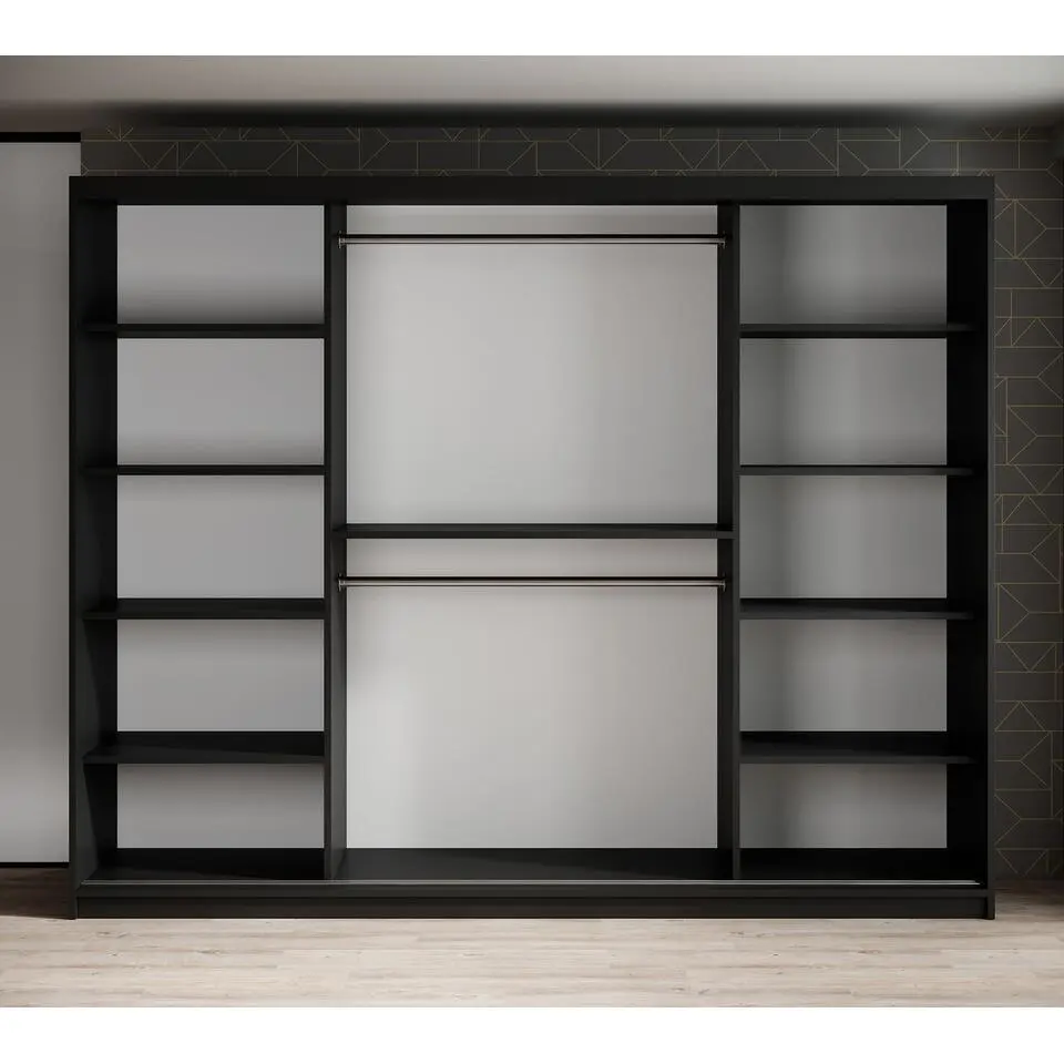 Meubella - Kledingkast Mandalin - Zwart - 250 cm - Met spiegel