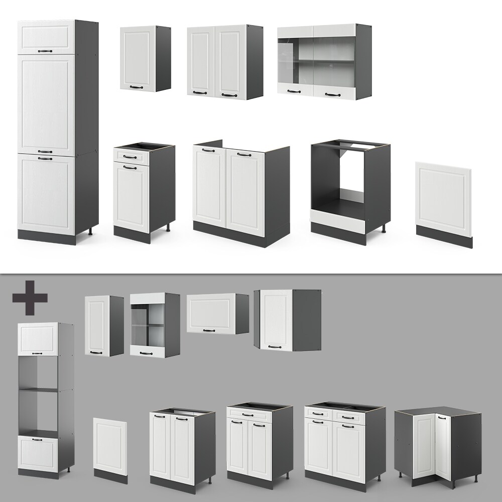 Vicco Küchenzeile Küchenblock Einbauküche R-Line 300 cm Landhaus Anthrazit KUS