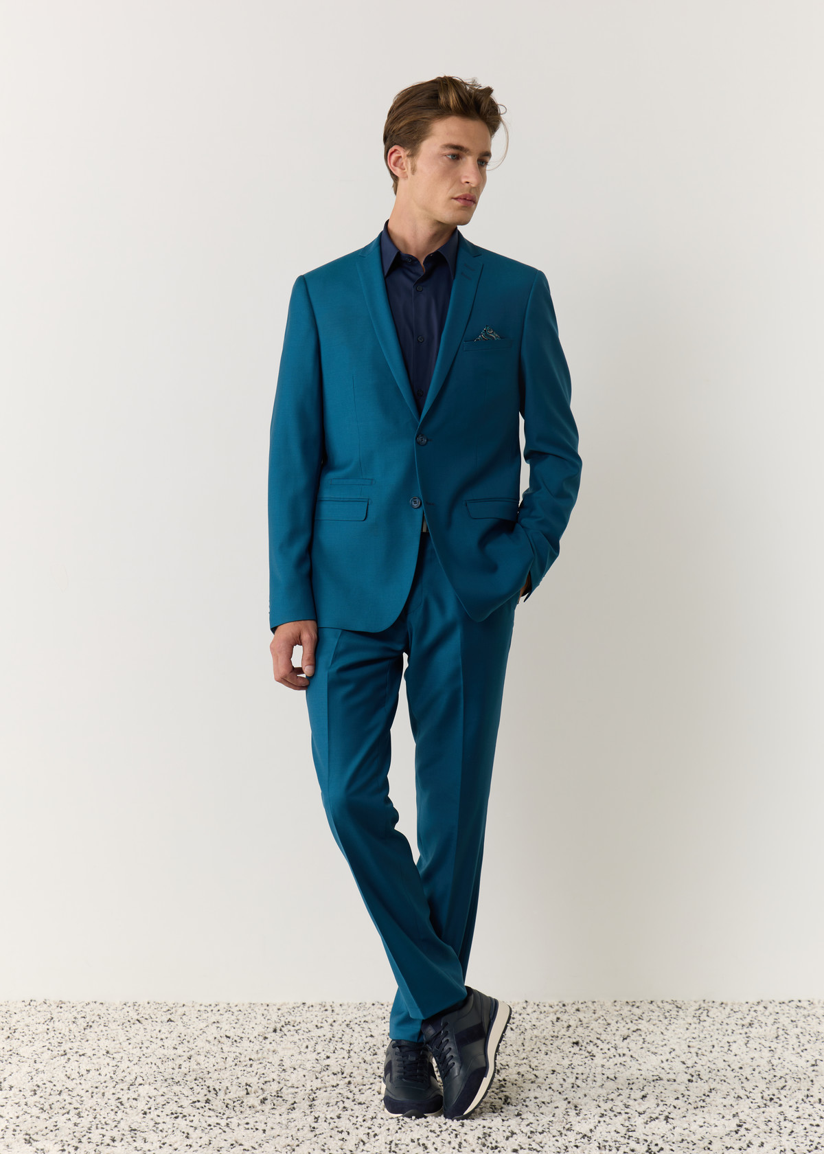 Costume 2 pièces Slim en laine unie bleu paon