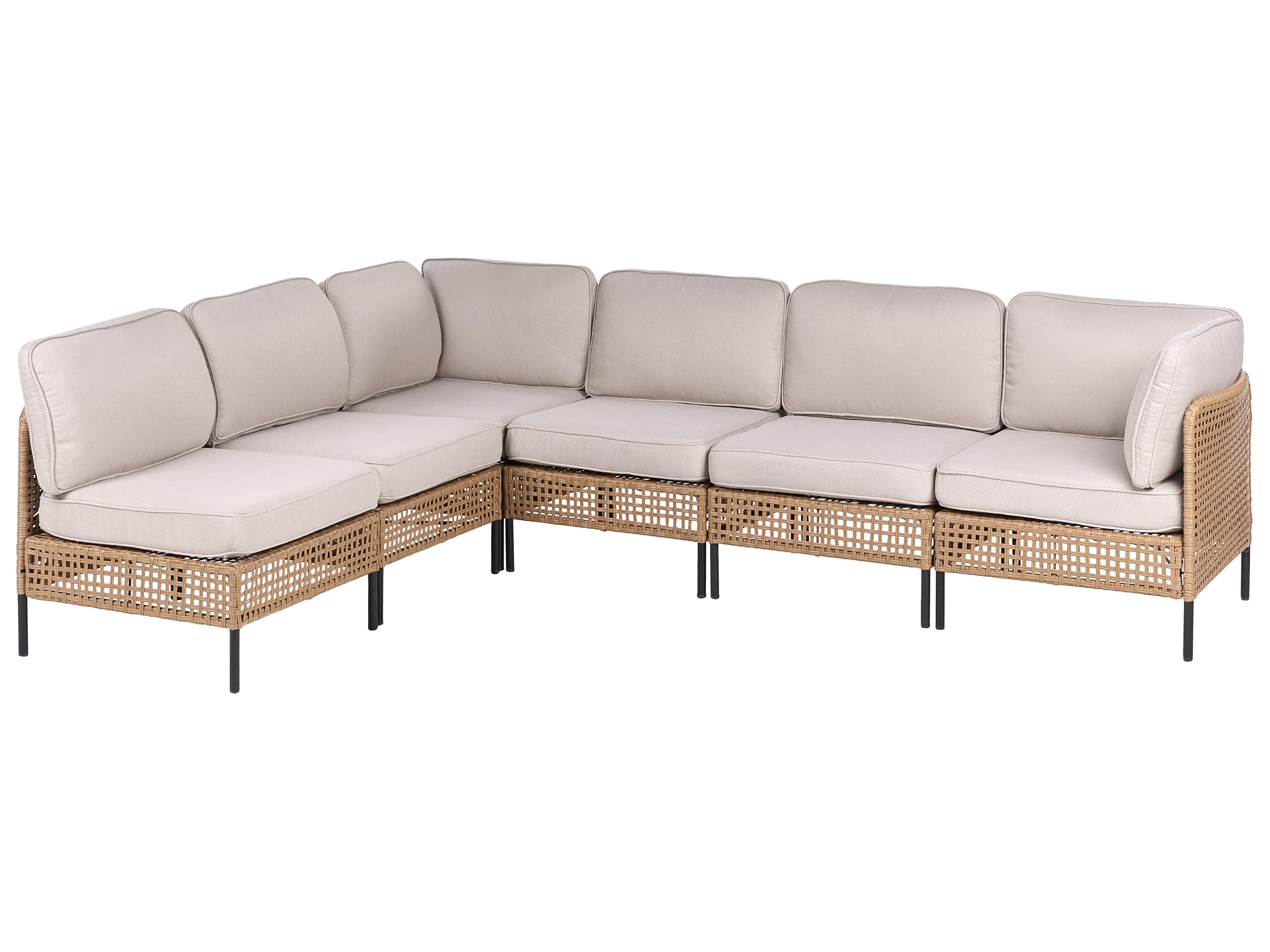 Tuin hoekloungeset met tafel 6-zits OMEGANA modulair PE rotan Lichtbeige