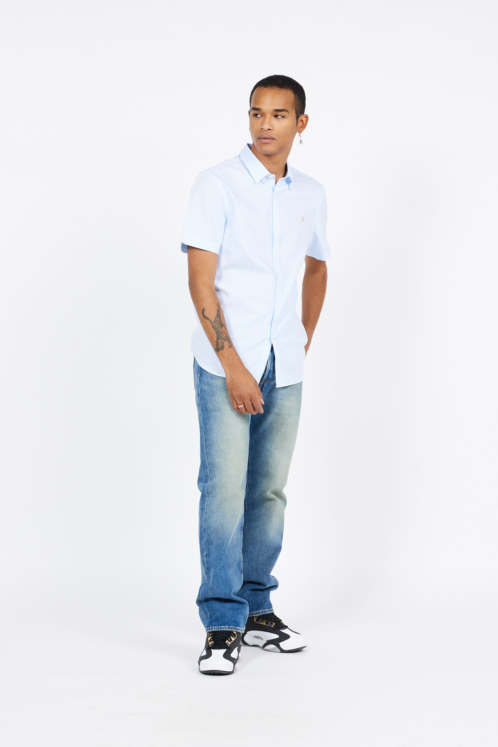 FARAH Chemise  BREWER CHECK LS B Bleu
