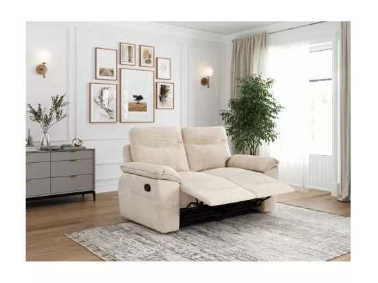 Canapé de relaxation manuel Ross 2 places en velours côtelé - Beige - L160 x P100 x H102cm - Loungitude