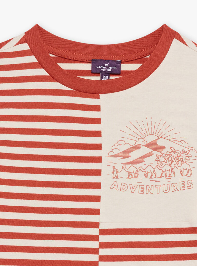 T-shirt roux et sable à imprimé à rayures