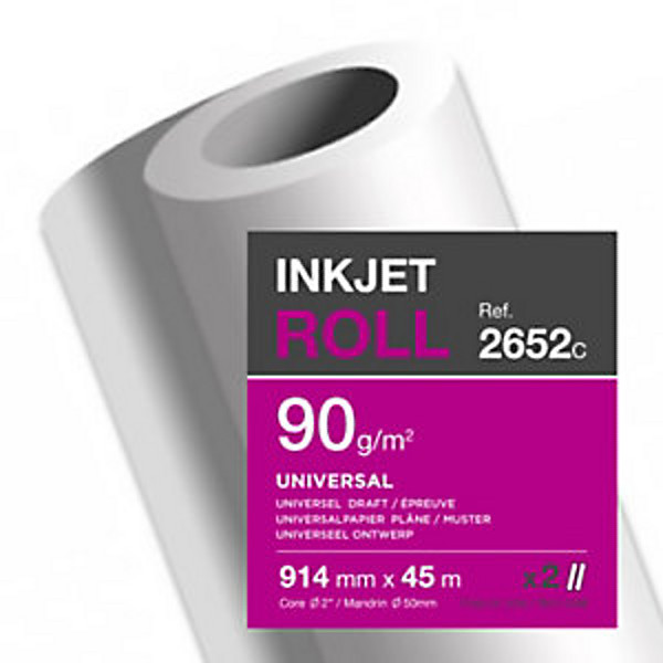 Clairefontaine Rouleau de papier blanc 2652C pour traceur universel - Format 0,914 x 45m - 90g - Lot de 2