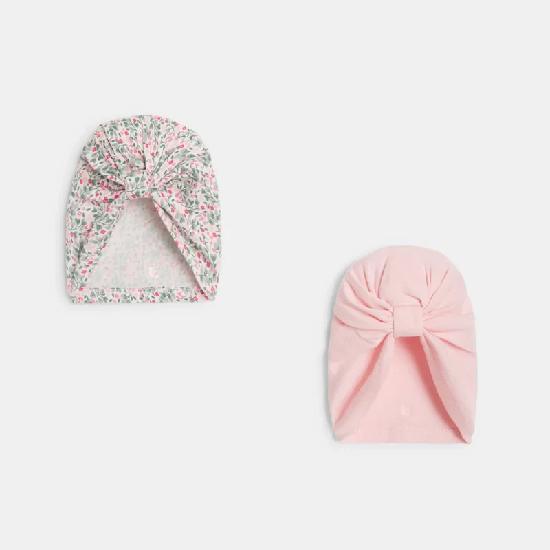Turban noué velours rose bébé fille (lot de 2) Vert