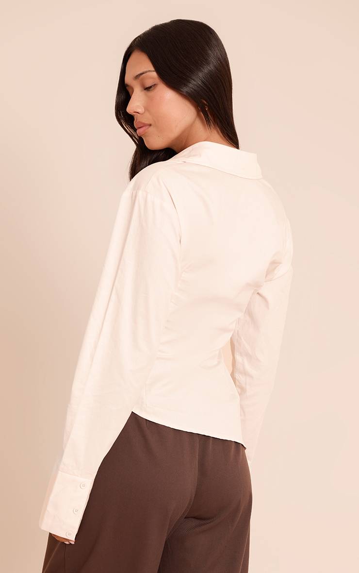 Crème Chemise À Manches Longues À Rayures Fines Avec Détail Froncé Et Drapé