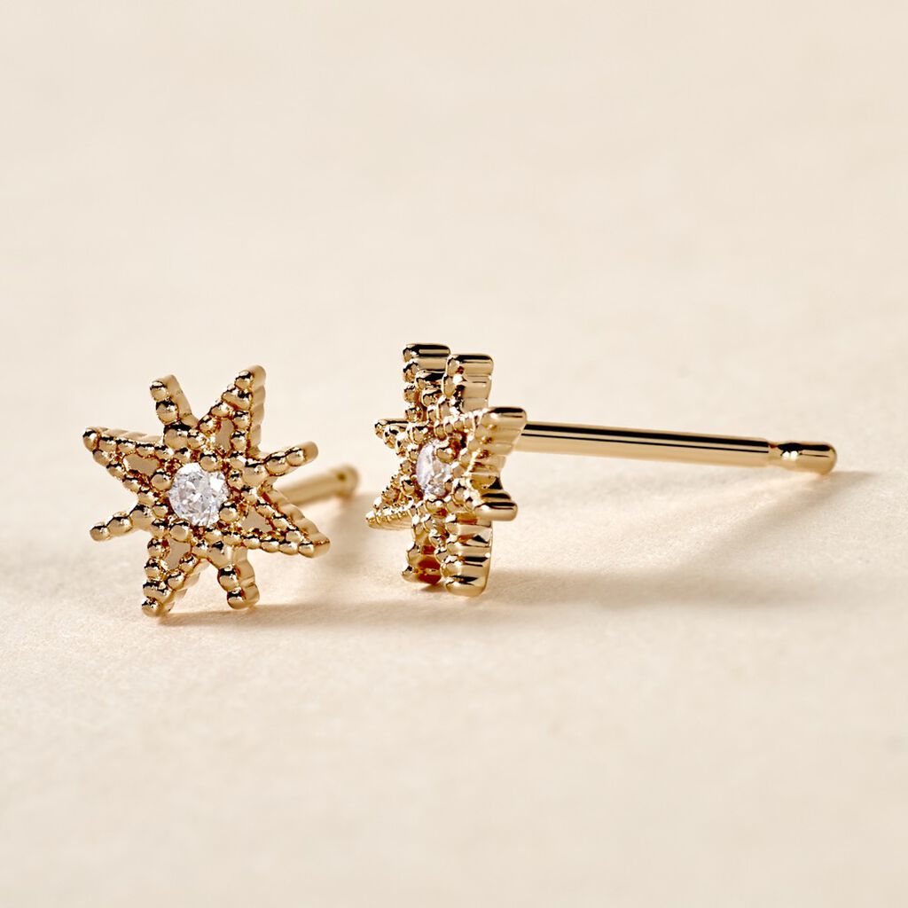 Boucles D'oreilles Puces Frea Plaqué Or Jaune Oxyde De Zirconium