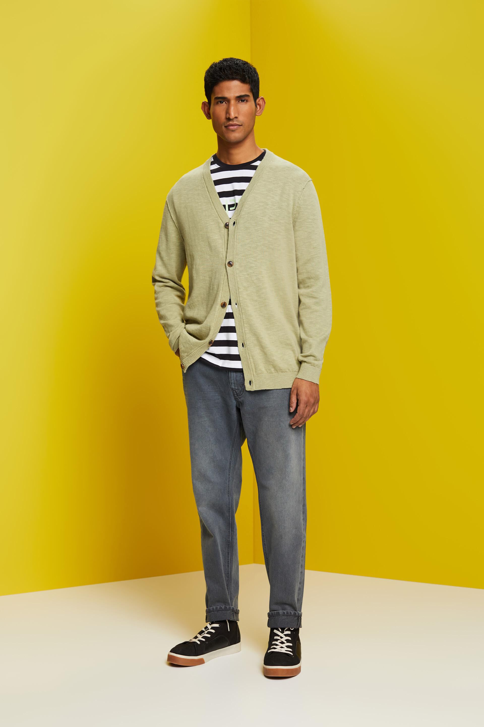 Cardigan à encolure en V, dans un mélange de coton et de lin