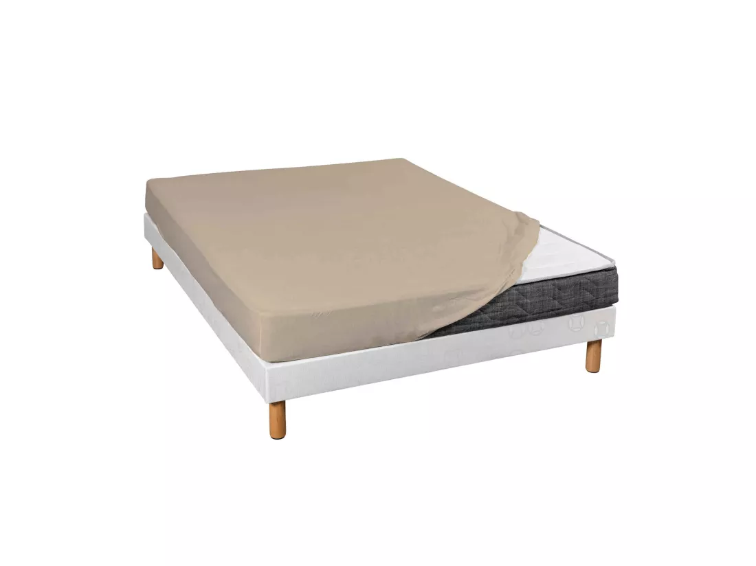 Drap housse jersey beige bonnet 30 cm 100% coton biologique 70/80x190/200