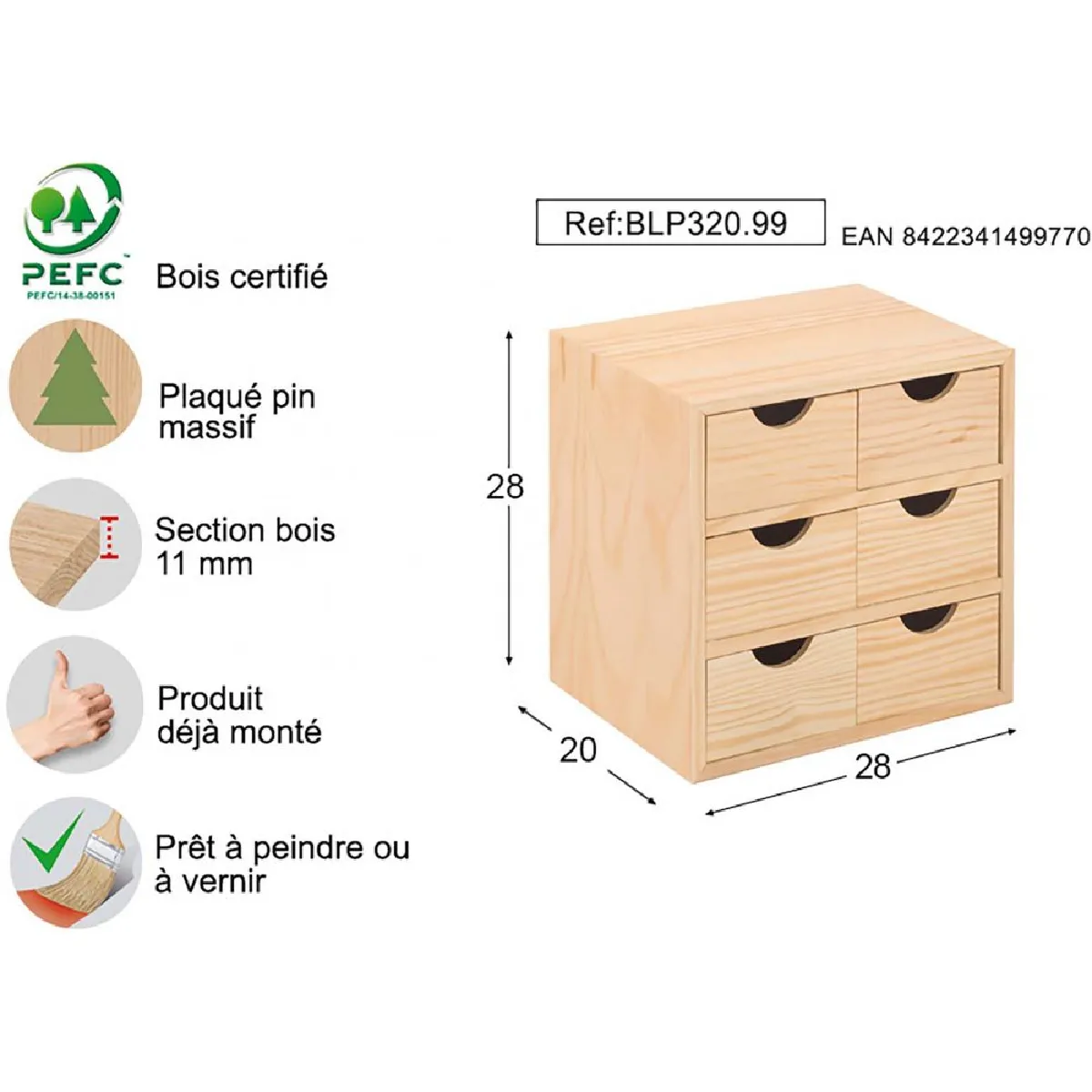 Astigarraga Mini-bloc 6 tiroirs bois