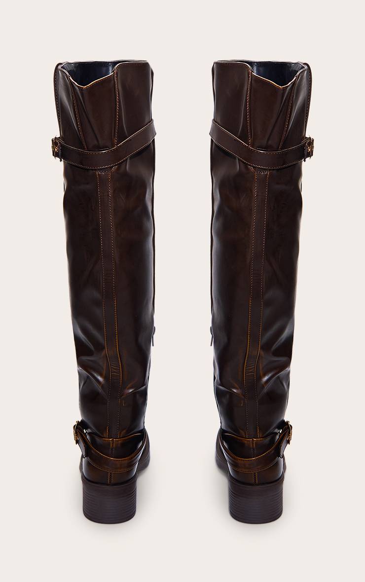 Marron Bottes Cuissardes En Synthétique Avec Détails Boucles