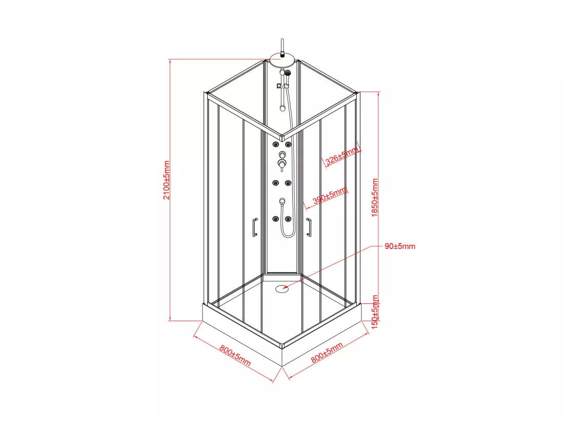 Cabine de douche d'angle hydromassante - L80 x l80 x H225 cm - KIVORA