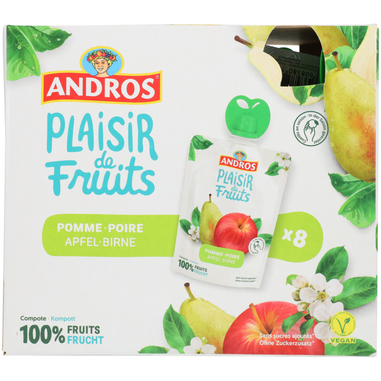 Andros Pocket Apfel Birne ohne Zucker 8x100g